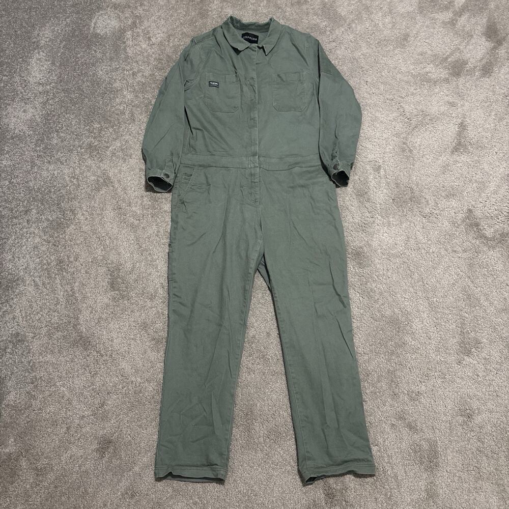Wildfang Essential Coveralls Long Sleeve Womens XL Green Utility Jumpsuit